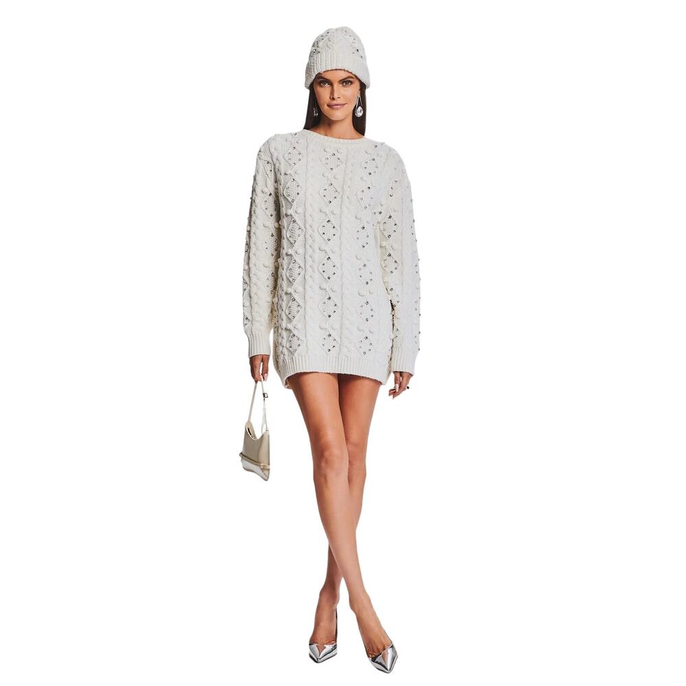Retrofete Maple Embellished Sweater Dress Cable Knit Merino Wool Rhinestone Sz M